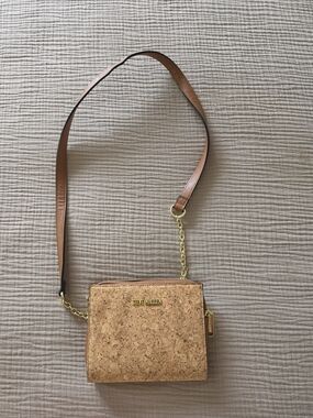 Steve Madden Cork Crossbody Bag in Tan and Gold